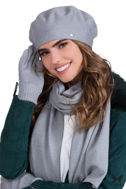 Inezz beret damski Kamea zimowy, z wełną i wiskozą, rozmiar uniwersalny 54–60 cm, kolor szary