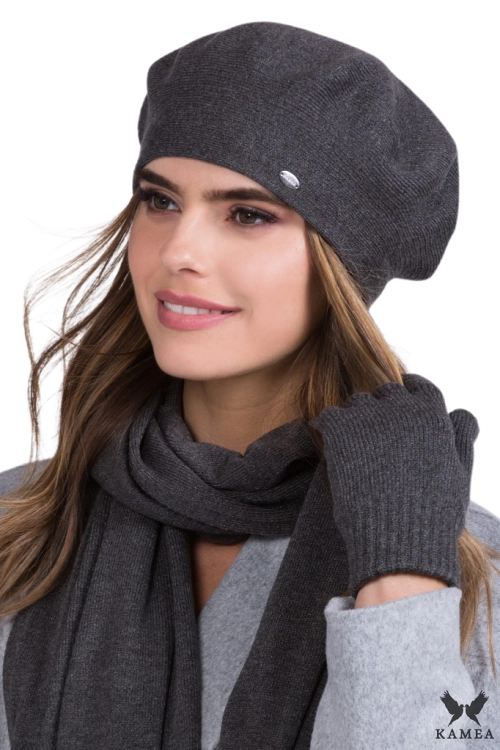 Inezz beret damski Kamea zimowy, z wełną i wiskozą, rozmiar uniwersalny 54–60 cm, kolor grafitowy
