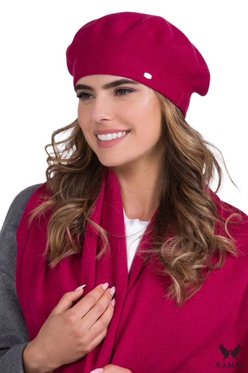 Inezz beret damski Kamea zimowy, z wełną i wiskozą, rozmiar uniwersalny 54–60 cm, kolor fuksja