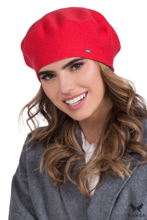 Inezz beret damski Kamea zimowy, z wełną i wiskozą, rozmiar uniwersalny 54–60 cm, kolor koralowy