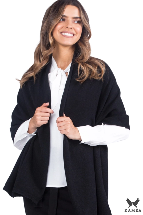 Szalik-01 damski Kamea zimowy, narzutka, 80% wełny, 180 × 65 cm, kolor czarny