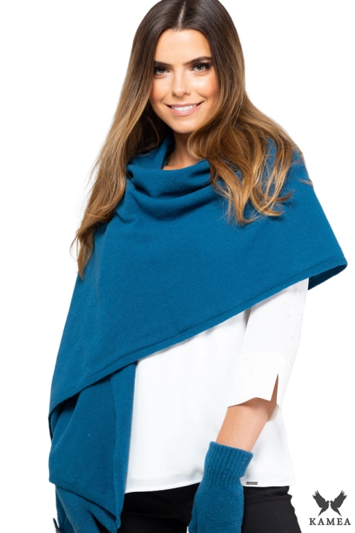 Szalik-01 damski Kamea zimowy, narzutka, 80% wełny, 180 × 65 cm, kolor turkusowy
