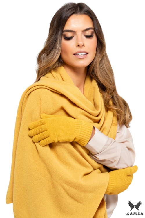 Szalik-01 damski Kamea zimowy, narzutka, 80% wełny, 180 × 65 cm, kolor musztardowy