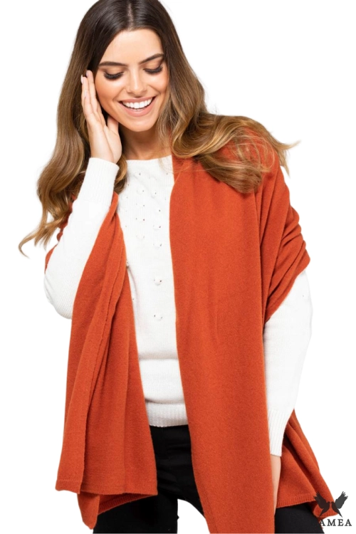 Szalik-01 damski Kamea zimowy, 80% wełny, narzutka, 180 × 65 cm, kolor ceglany