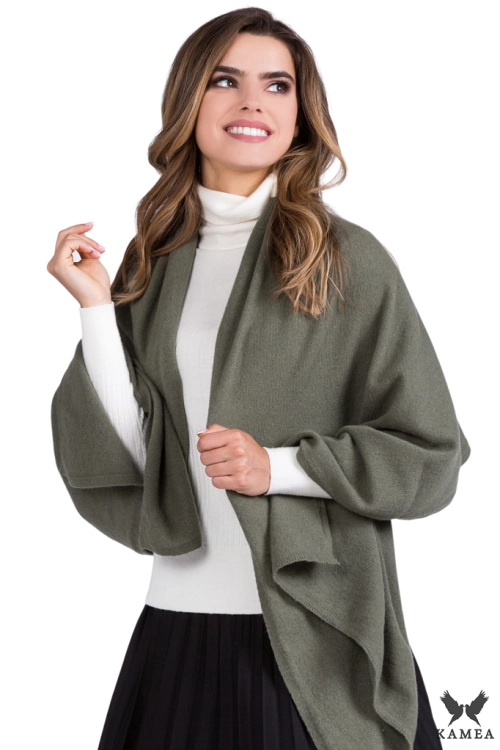 Szalik-01 damski Kamea zimowy, 80% wełny, narzutka, 180 × 65 cm, kolor khaki