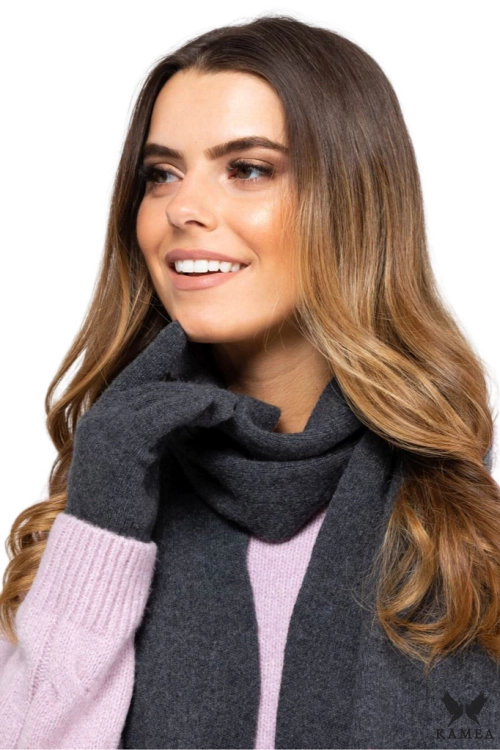 Szalik-02 damski Kamea zimowy, 80% wełny, 160 × 25 cm, kolor grafitowy