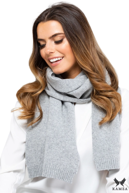 Szalik-02 damski Kamea zimowy, 80% wełny, 160 × 25 cm, kolor szary