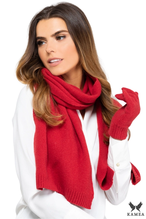 Szalik-02 damski Kamea zimowy, 80% wełny, 160 × 25 cm, kolor czerwony