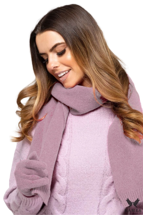 Szalik-02 damski Kamea zimowy, 80% wełny, 160 × 25 cm, kolor orchideowy