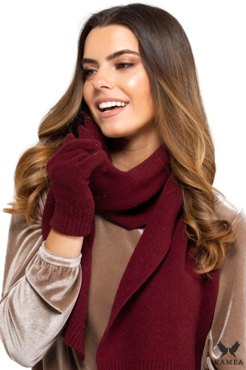 Szalik-02 damski Kamea zimowy, 80% wełny, 160 × 25 cm, kolor bordowy