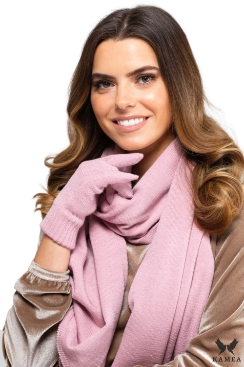 Szalik-05 damski Kamea zimowy, z wełną i wiskozą, 160 × 38 cm, kolor przygaszony różowy