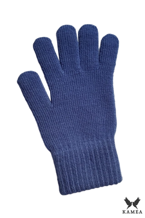 Rękawiczki-04 damskie Kamea zimowe, 5-palczaste, z wełną, kolor jeansowy