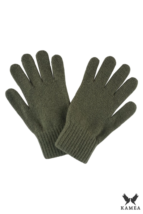 Rękawiczki-01 damskie Kamea zimowe, 5-palczaste, 80% wełny, kolor khaki