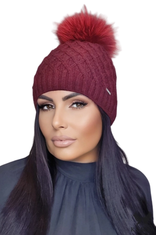 Shakti Natural Pompon czapka damska Kamea zimowa, z polarową podszewką, z moherem i wełną, rozmiar uniwersalny 54–60 cm, kolor bordowy