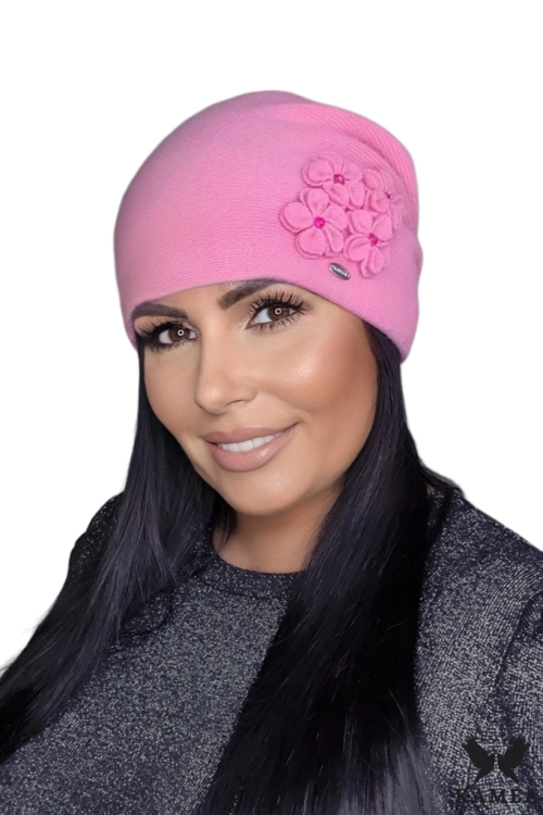 Andrea czapka damska Kamea zimowa, 100% wełny, rozmiar uniwersalny 54–60 cm, kolor różowy