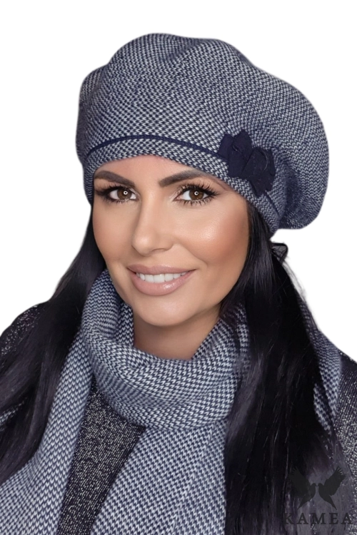 Helena beret damski Kamea zimowy, z alpaką, wełną i wiskozą, rozmiar uniwersalny 54–60 cm, kolor granatowy