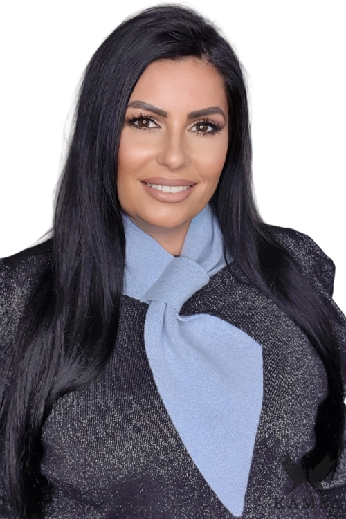 Szalik-11 damski Kamea zimowy, 97% kaszmiru, 74 × 13 cm, kolor błękitny