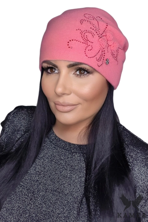Melisa czapka damska Kamea zimowa, 100% wełny, rozmiar uniwersalny 54–60 cm, kolor koralowy