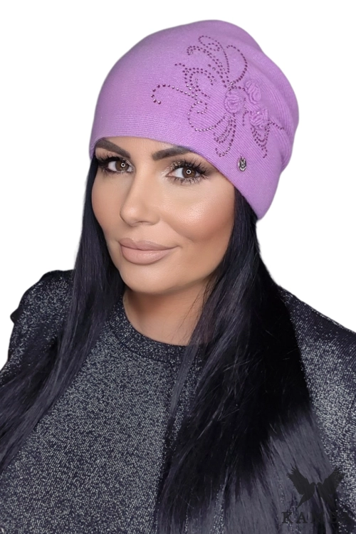 Melisa czapka damska Kamea zimowa, 100% wełny, rozmiar uniwersalny 54–60 cm, kolor liliowy i różowy