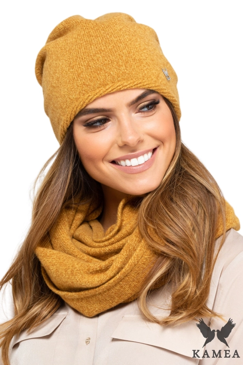 Anna czapka damska Kamea zimowa, 80% wełny, rozmiar uniwersalny 54–60 cm, kolor musztardowy
