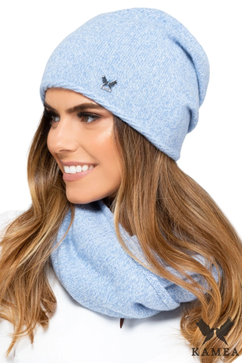 Anna czapka damska Kamea zimowa, 80% wełny, rozmiar uniwersalny 54–60 cm, kolor niebieski
