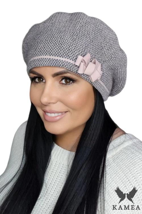 Helena beret damski Kamea zimowy, z alpaką, wełną i wiskozą, rozmiar uniwersalny 54–60 cm, kolor różowy