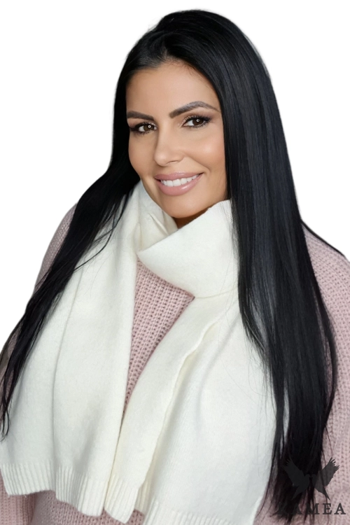 Szalik-02 damski Kamea zimowy, 80% wełny, 160 × 25 cm, kolor ekru