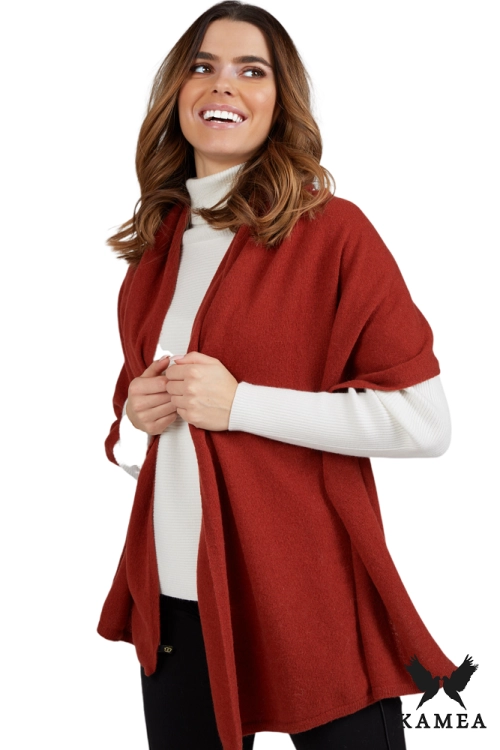 Szalik-01 damski Kamea zimowy, 80% wełny, narzutka, 180 × 65 cm, kolor ceglany