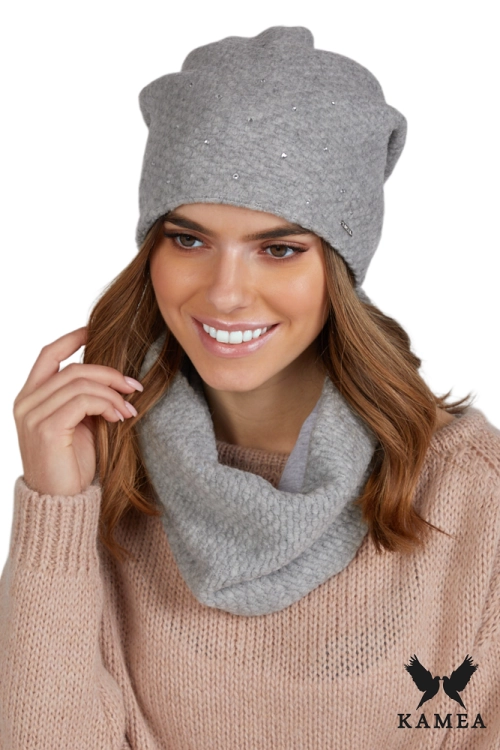 Musca Komplet damski: czapka i komin Kamea zimowy, z polarową podszewką, 100% bawełny, 34 × 25 cm, kolor szary