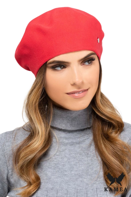 Nashville beret damski Kamea zimowy, 97% wiskozy, rozmiar uniwersalny 54–60 cm, kolor koralowy