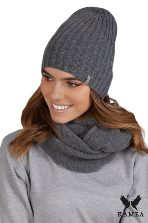 Perla czapka damska Kamea zimowa, 90% wełny, rozmiar uniwersalny 54–60 cm, kolor grafitowy