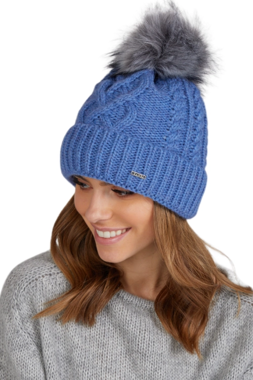Torino czapka damska Kamea zimowa, z pomponem, z polarową podszewką, 50% wełny, rozmiar uniwersalny 54–60 cm, kolor niebieski