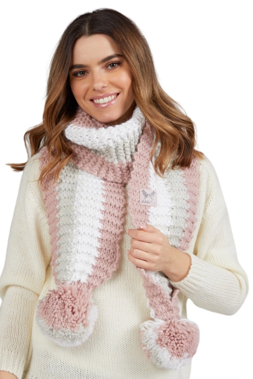 Polina-Szalik damski Kamea zimowy, z pomponem, 50% wełny, kolor różowy