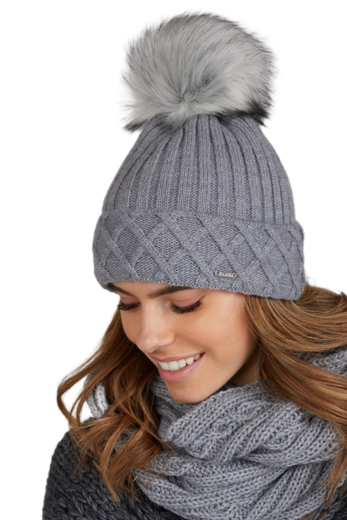 Messina czapka damska Kamea zimowa, z pomponem, z polarową podszewką, 50% wełny, rozmiar uniwersalny 54–60 cm, kolor szary
