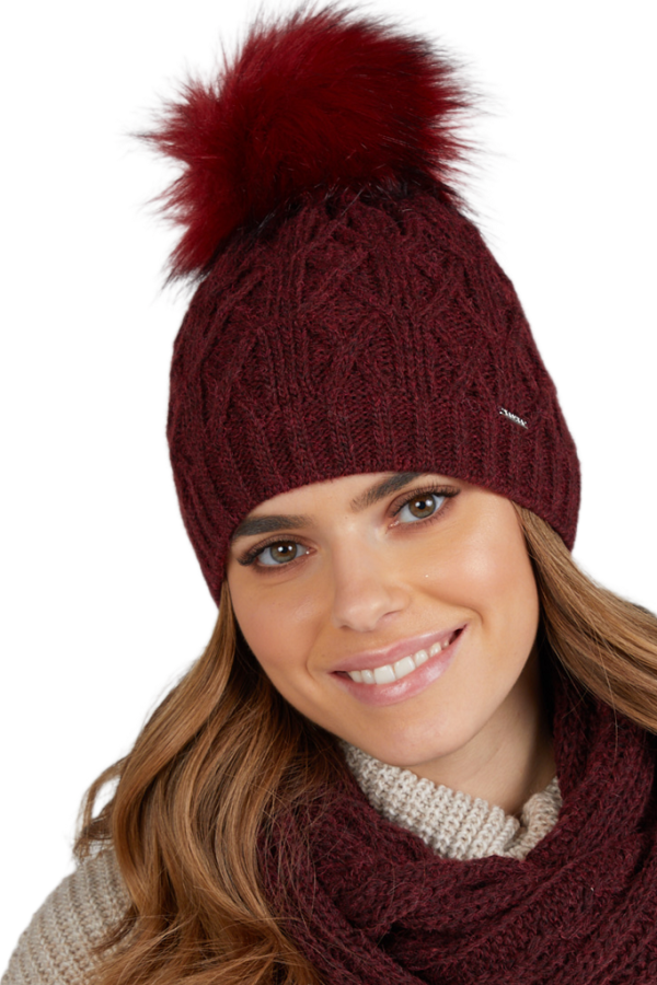 FLORENCJA czapka damska zimowa z pomponem kolor bordowy2.png