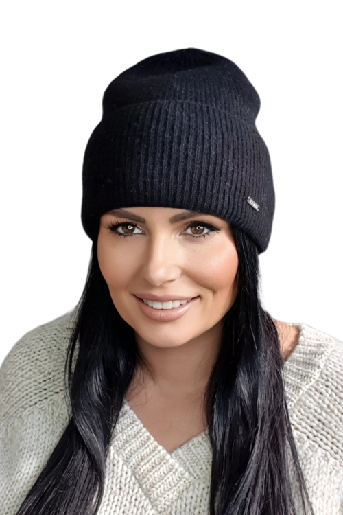 Modesto czapka damska z kaszmirem Kamea zimowa, 80% wełny delikatnej merino, rozmiar uniwersalny 54–60 cm, kolor czarny