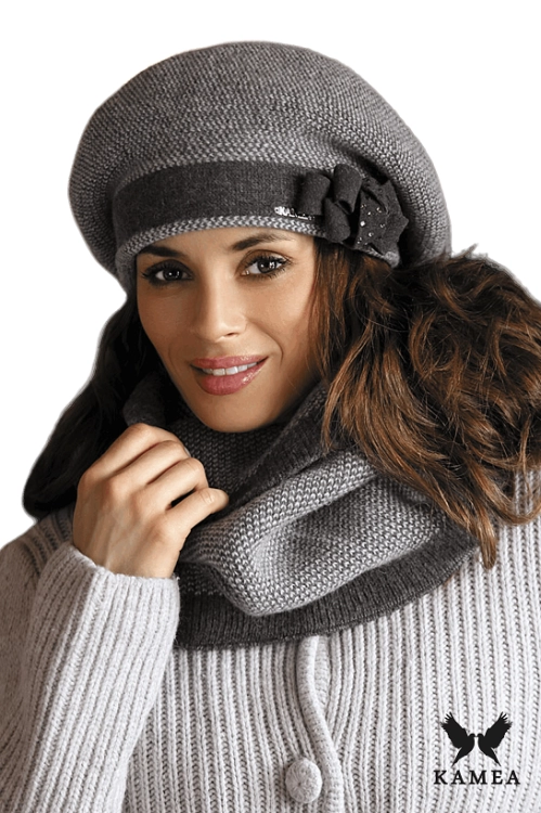 Amparo beret damski Kamea zimowy, 80% wełny, rozmiar uniwersalny 54–60 cm, kolor grafitowy