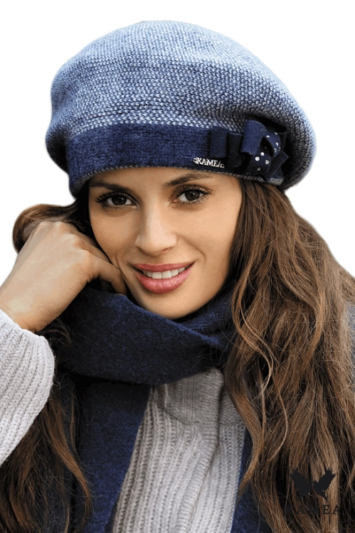 Amparo beret damski Kamea zimowy, 80% wełny, rozmiar uniwersalny 54–60 cm, kolor granatowy