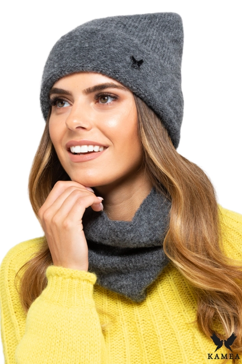 Kalifornia czapka damska Kamea zimowa, z wełną merino, moherem i wiskozą, rozmiar uniwersalny 54–60 cm, kolor grafitowy