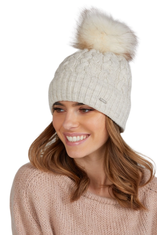 Capri czapka damska Kamea zimowa, z pomponem, 50% wełny, rozmiar uniwersalny 54–60 cm, kolor beżowy