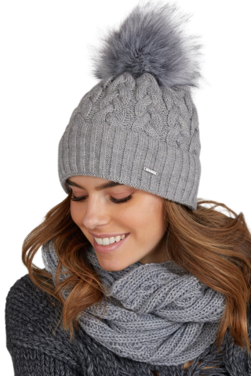 Capri czapka damska Kamea zimowa, z pomponem, 50% wełny, rozmiar uniwersalny 54–60 cm, kolor szary