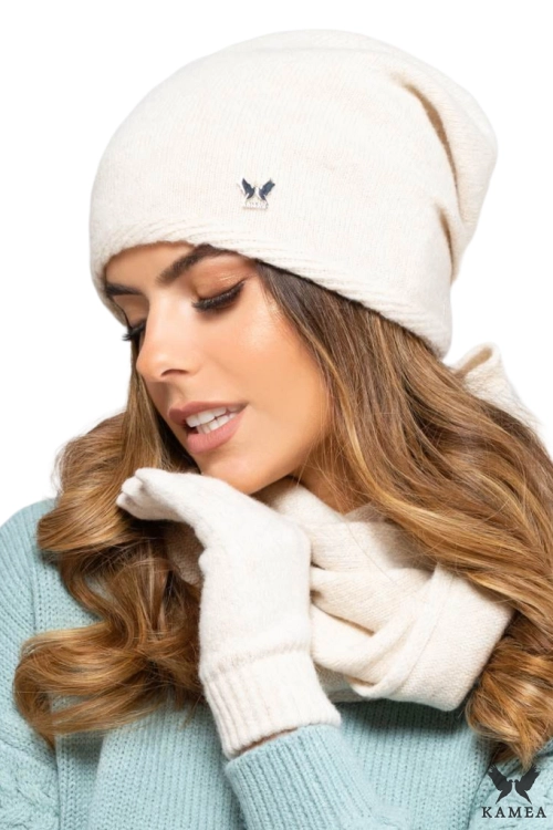 Anna czapka damska Kamea zimowa, 80% wełny, rozmiar uniwersalny 54–60 cm, kolor beżowy