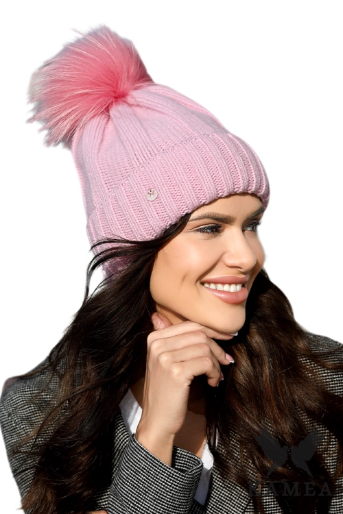 Karima czapka damska Kamea zimowa, 80% wełny, rozmiar uniwersalny 54–60 cm, kolor różowy