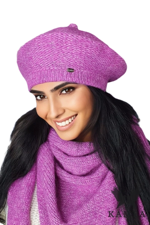 Ofelia-Komplet damski: beret i szalik Kamea zimowy, z polarową podszewką, z wełną merino, moherem i wiskozą, 155 × 56 cm, kolor różowy