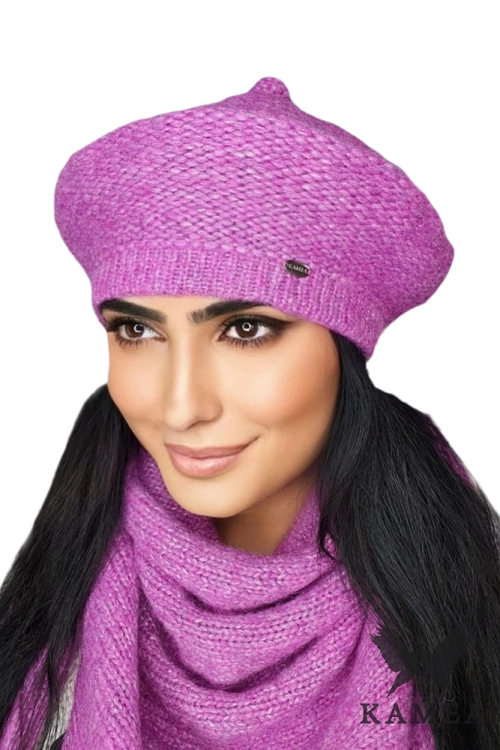 Ofelia beret damski Kamea zimowy, z polarową podszewką, z wełną merino, moherem i wiskozą, rozmiar uniwersalny 54–60 cm, kolor różowy