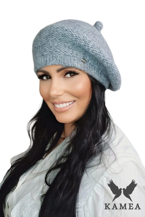 Ofelia beret damski Kamea zimowy, z polarową podszewką, z wełną merino, moherem i wiskozą, rozmiar uniwersalny 54–60 cm, kolor szary