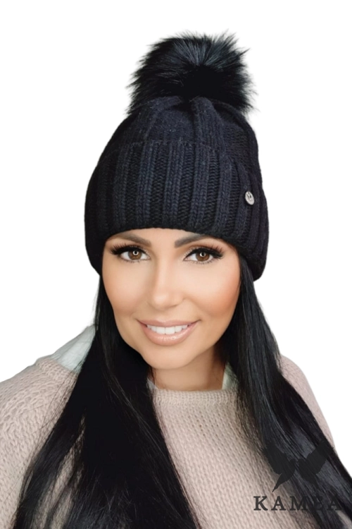 Karima czapka damska Kamea zimowa, 80% wełny, rozmiar uniwersalny 54–60 cm, kolor czarny