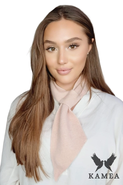 Szalik-08 damski Kamea zimowy, 80% wełny, 110 × 10 cm, kolor różowy