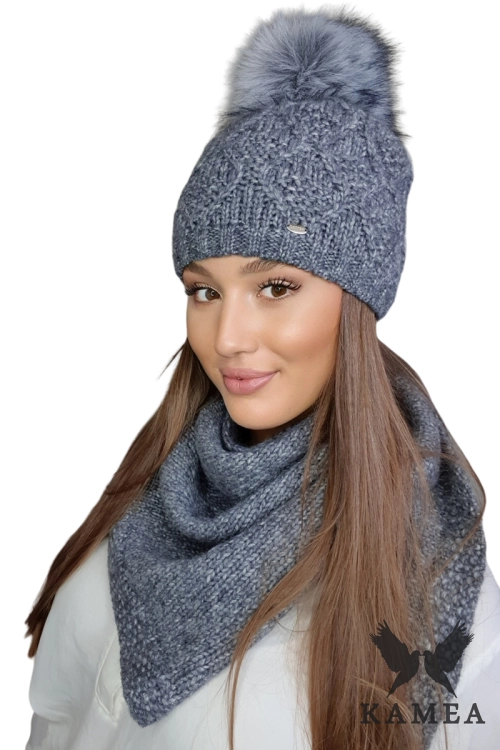 Frezja-Np. czapka damska Kamea zimowa, z polarową podszewką, z alpaką, wełną i bawełną, rozmiar uniwersalny 54–60 cm, kolor szary