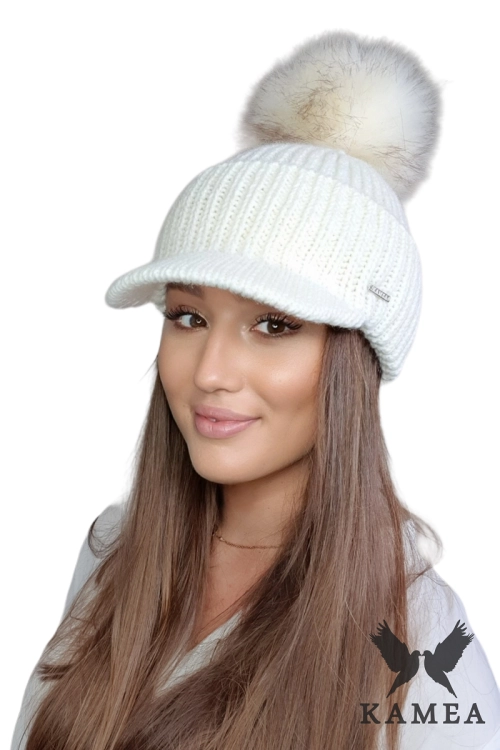 Amarylis czapka damska Kamea zimowa, z daszkiem, z alpaką i wełną, rozmiar uniwersalny 54–60 cm, kolor ekru